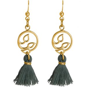 Gemshine - Damen - Ohrringe - Ohrhänger - 925 Silber - Vergoldet - Weinblätter - Quaste - Grau - YOGA - 4,5 cm