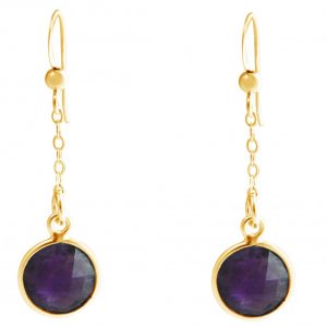 GEMSHINE Damenohrringe aus hochwertig vergoldetem 925 Silber. 3,5 cm Yoga Ohrhänger mit Amethysten hervorragender Qualität. Made in Madrid / Spanien. Im eleganten Schmucketui mit Geschenkverpackung