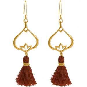 Gemshine - Damen - Ohrringe - Ohrhänger - 925 Silber - Vergoldet - Lotus Blume - Quaste - Rotbraun - YOGA - 4,5 cm