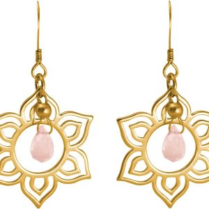 GEMSHINE Damenohrringe aus 925 Silber hochwertig vergoldet, YOGA Mandala Lotusblumen und Rosenquarzen hervorragender Qualität. Made in Madrid / Spanien. Im eleganten Schmucketui mit Geschenkverpackung