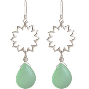 GEMSHINE Damenohrringe aus 925 Silber mit YOGA Mandala Lotusblumen und Chalzedon hervorragender Qualität und Farbe. Made in Madrid / Spanien. Im eleganten Schmucketui mit Geschenkverpackung geliefert.