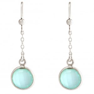 GEMSHINE Damenohrringe aus 925 Silber. 3,5 cm Yoga Ohrhänger mit Chalzedon Edelsteinen hervorragender Qualität und Farbe. Made in Madrid / Spanien. Im eleganten Schmucketui mit Geschenkverpackung.