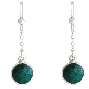 GEMSHINE Damenohrringe aus 925 Silber. 3,5 cm Yoga Ohrhänger mit Smaragden hervorragender Qualität. Made in Madrid / Spanien. Im eleganten Schmucketui mit Geschenkverpackung.
