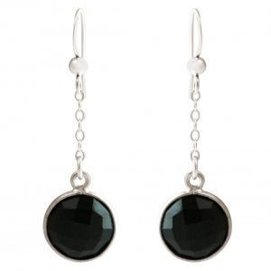 GEMSHINE Damenohrringe aus 925 Silber. 3,5 cm Yoga Ohrhänger mit Onyx Edelsteinen hervorragender Qualität und Farbe. Made in Madrid / Spanien. Im eleganten Schmucketui mit Geschenkverpackung geliefert