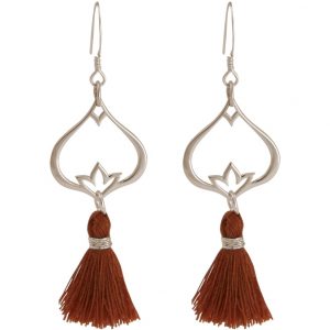 Gemshine - Damen - Ohrringe - Ohrhänger - 925 Silber - Lotus Blume - Quaste - Rotbraun - YOGA - 4,5 cm