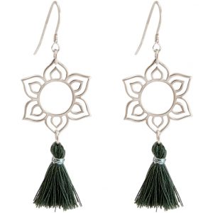 Gemshine - Damen - Ohrringe - 925 Silber - Lotus Blume - Mandala - Quaste - Grau - YOGA - 4,5 cm