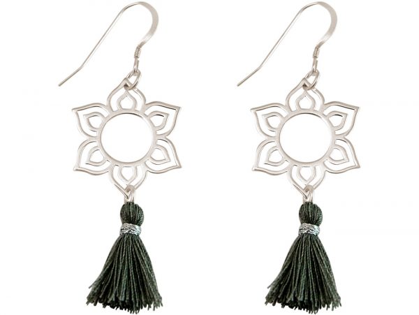 Gemshine - Damen - Ohrringe - 925 Silber - Lotus Blume - Mandala - Quaste - Grau - YOGA - 4,5 cm – Bild 3
