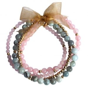 Gemshine - Damen - Armband Set - Rose Dream Gold - Aquamarin - Rosenquarz - Blau - Rosa - Vergoldet