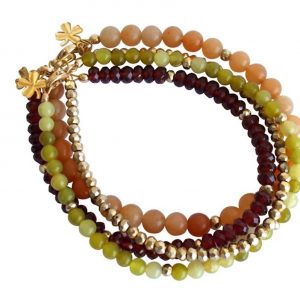 Gemshine - Damen - Armband Set - Golden Jade - Granat  - Rot - Grün - Vergoldet