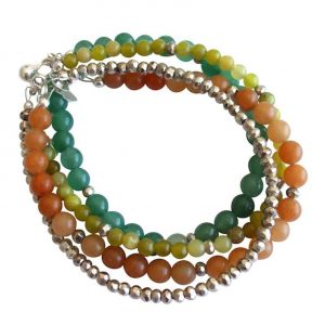 Gemshine - Damen - Armband Set - Silber Leaves - Jade - Aventurin - Grün - Orange - 925 Silber
