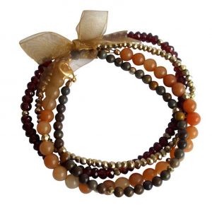 Gemshine - Damen - Armband Set - Golden Dream - Granat - Aventurin - Rot - Orange - Vergoldet