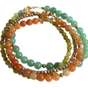 Gemshine - Damen - Armband Set - Golden Leaves - Jade - Aventurin - Grün - Orange - Vergoldet