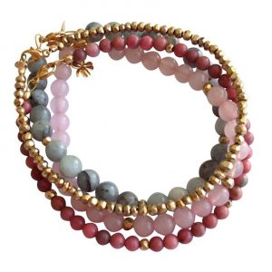 Gemshine - Damen - Armband Set - Marble Rose Gold - Aquamarin - Rosenquarz - Blau - Rosa - Vergoldet