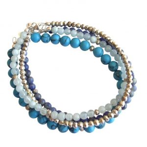 Gemshine - Damen - Armband Set - Sea Breeze Silber - Türkis - Aquamarin - Lapis Lazuli - Blau - 925 Silber