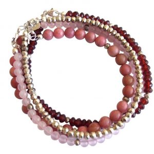 Gemshine - Damen - Armband Set - Red Berry Silber - Granat - Rosenquarz - Rot - Rosa - 925 Silber