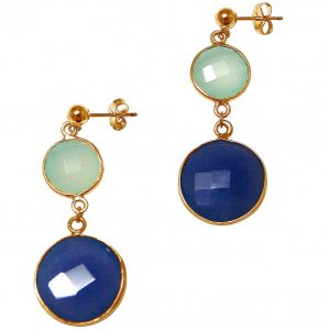 Gemshine - Damen - Ohrringe - 925 Silber - Vergoldet - Chalzedon - Saphir - Meeresgrün - Blau - Facettiert - 4 cm