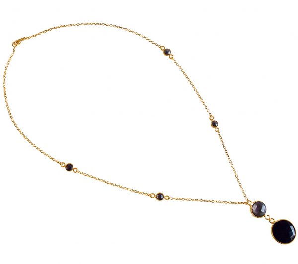 Gemshine - Damen - Halskette - Anhänger - 925 Silber - Vergoldet - Onyx - Rauchquarz - Schwarz - Braun - Facettiert - 45 cm – Bild 3