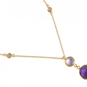 Gemshine - Damen - Halskette - Anhänger - 925 Silber - Vergoldet - Rosenquarz - Amethyst - Rosa - Lila - 45 cm