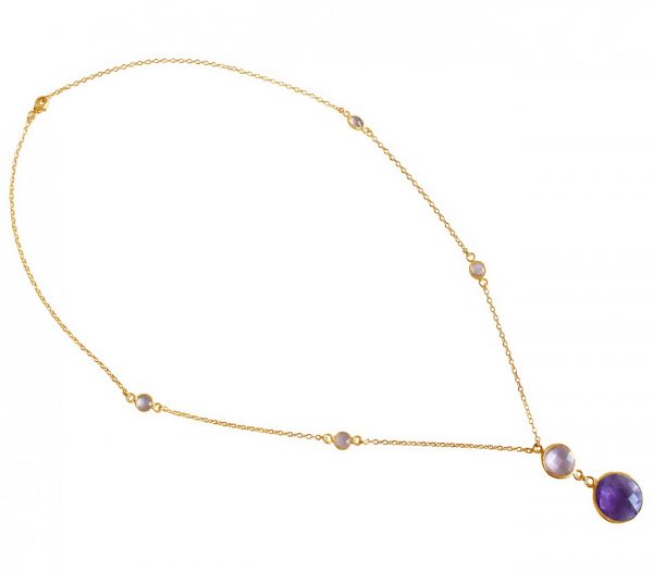 Gemshine - Damen - Halskette - Anhänger - 925 Silber - Vergoldet - Rosenquarz - Amethyst - Rosa - Lila - 45 cm – Bild 3