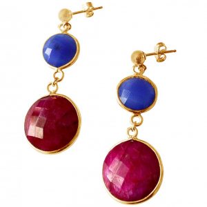 Gemshine - Damen - Ohrringe - 925 Silber - Vergoldet - Saphir - Rubin - Blau - Rot - Facettiert - 4 cm