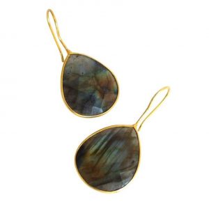 Gemshine - Damen - Ohrringe - 925 Silber - Vergoldet - Labradorit - Grau - CANDY - Tropfen - 3,5 cm