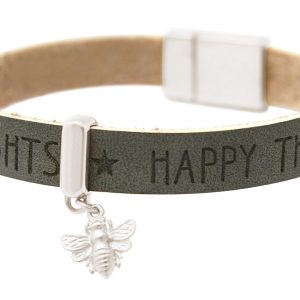 Gemshine - Damen - Armband - BEE - Biene - 925 Silber - WISHES - Anthrazit - Grau - Magnetverschluss