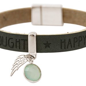 Gemshine - Damen - Armband - Engel - Flügel - 925 Silber - WISHES - Anthrazit - Grau - Chalcedon - Meeresgrün - Magnetverschluss