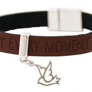 Gemshine - Damen - Armband - Frieden - Taube - Flügel - 925 Silber - WISHES - Braun Dunkel - Magnetverschluss
