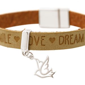Gemshine - Damen - Armband - Frieden - Taube - Flügel - 925 Silber - WISHES - Braun Sand - Magnetverschluss
