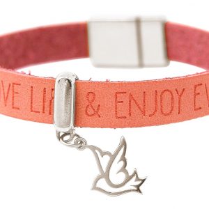 Gemshine - Damen - Armband - Frieden - Taube - Flügel - 925 Silber - WISHES - Rosa Pink - Magnetverschluss