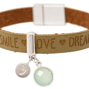 Gemshine - Damen - Armband - Fußabdruck - 925 Silber - WISHES - Braun - Sand - Chalcedon - Meeresgrün - Magnetverschluss