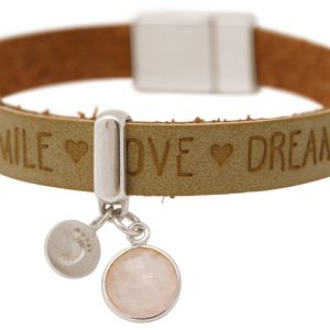 Gemshine - Damen - Armband - Fußabdruck - 925 Silber - WISHES - Braun - Sand - Rosenquarz - Magnetverschluss