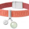 Gemshine - Damen - Armband - Fußabdruck - 925 Silber - WISHES - Rosa - Pink - Chalcedon - Meeresgrün - Magnetverschluss