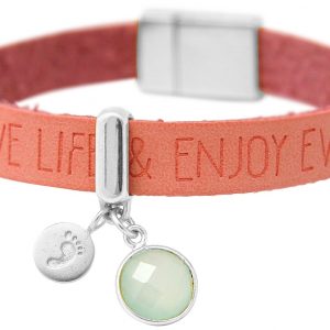 Gemshine - Damen - Armband - Fußabdruck - 925 Silber - WISHES - Rosa - Pink - Chalcedon - Meeresgrün - Magnetverschluss