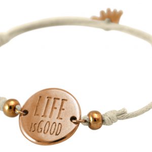 Gemshine - Damen - Armband - Gravur - LIFE IS GOOD - Rose Vergoldet - Nude