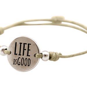 Gemshine - Damen - Armband - Gravur - LIFE IS GOOD - Silber - Nude