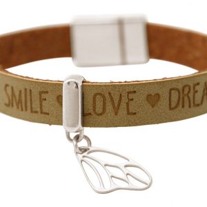 Gemshine - Damen - Armband - Schmetterling - Flügel - 925 Silber - WISHES - Braun Sand - Magnetverschluss