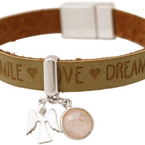 Gemshine - Damen - Armband - Schutz Engel - 925 Silber - WISHES - Braun - Sand - Rosa - Rosenquarz - Magnetverschluss