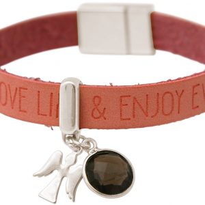 Gemshine - Damen - Armband - Schutz Engel - 925 Silber - WISHES - Pink - Rosa - Rauchquarz - Magnetverschluss