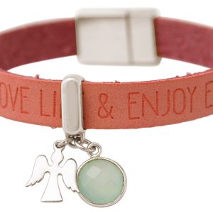 Gemshine - Damen - Armband - Schutz Engel - 925 Silber - WISHES - Rosa - Pink - Chalcedon - Meeresgrün - Magnetverschluss