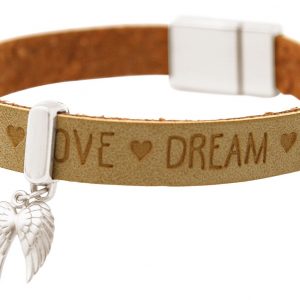 Gemshine - Damen - Armband - Schutz Engel - Doppelflügel - 925 Silber - WISHES - Braun Sand - Magnetverschluss