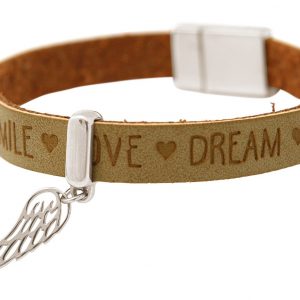 Gemshine - Damen - Armband - Schutz Engel - Flügel - 925 Silber - WISHES - Braun Sand - Magnetverschluss