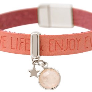 Gemshine - Damen - Armband - STAR - Stern - 925 Silber - WISHES - Rosa - Pink - Rosenquarz - Magnetverschluss