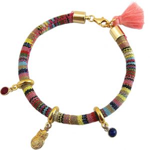 Gemshine - Damen - Armband - Vergoldet - AZTEC - Uhu -  Eule - Rubin - Rot - Saphir - Blau