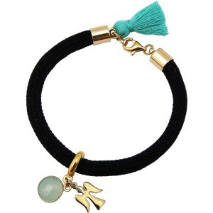 Gemshine - Damen - Armband - Vergoldet - Edelstein - Aqua Chalcedon - Engel - Grün - Schwarz