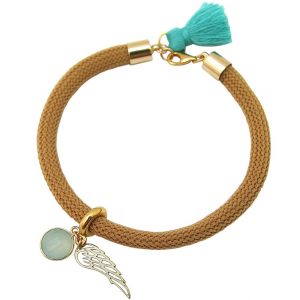 Gemshine - Damen - Armband - Vergoldet - Edelstein - Aqua Chalcedon - Engel Flügel - Grün - Braun