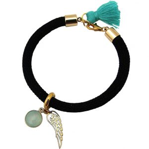 Gemshine - Damen - Armband - Vergoldet - Edelstein - Aqua Chalcedon - Engel Flügel - Grün - Schwarz