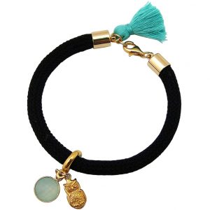Gemshine - Damen - Armband - Vergoldet - Edelstein - Aqua Chalcedon - Eule - Grün - Schwarz