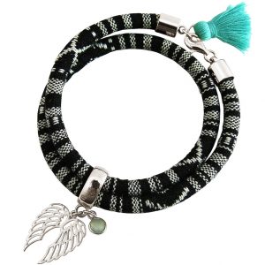 Gemshine - Damen - Armband - Wickelarmband - 925 Silber - Doppelflügel - Engel - AZTEC - Chalcedon - Meeresgrün