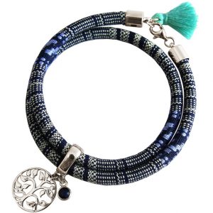 Gemshine - Damen - Armband - Wickelarmband - 925 Silber - Lebensbaum - AZTEC - Saphir - Blau